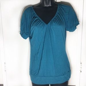 H&M Blue V-neck Cozy Short Sleeve Blouse